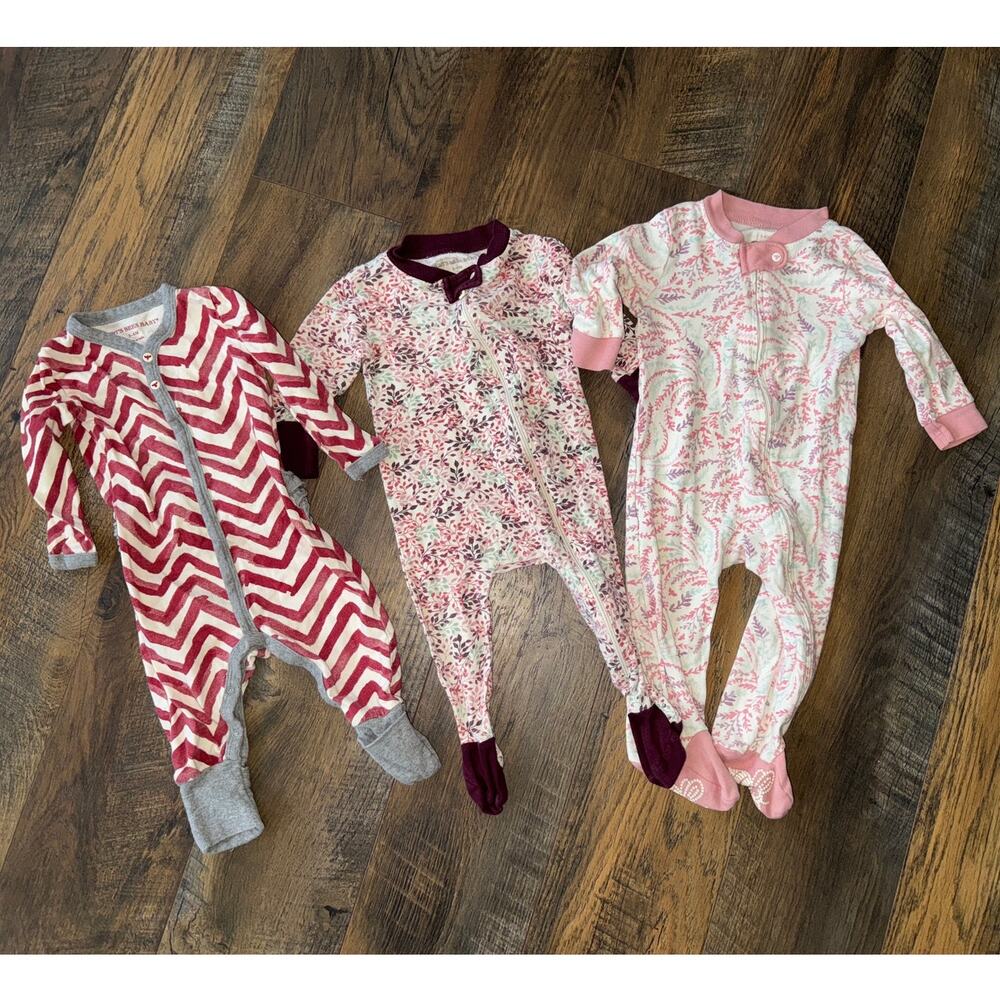 THREE pair of BURT'S BEES BABY Organic Cotton Pajamas (3-6M)